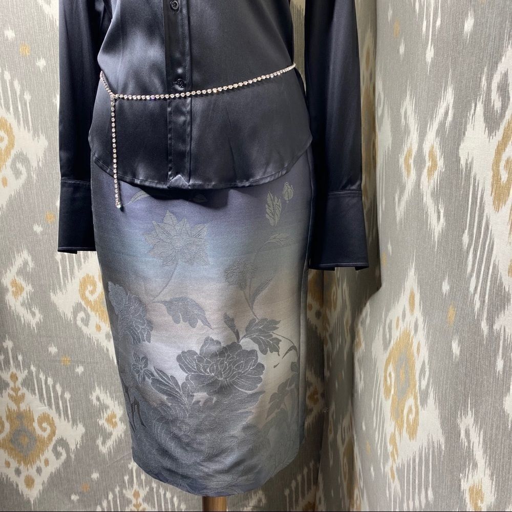 Ralph Lauren Grey Ombré Silk Floral Jacquard Pencil Skirt